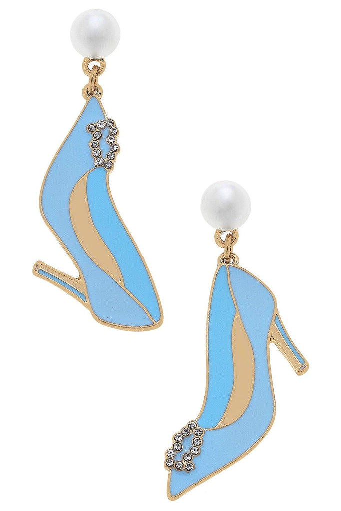 Carrie Enamel & Pavé Wedding Pump Earrings in Blue & White - Canvas Style