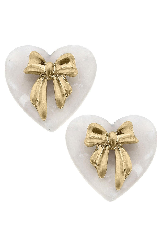 Cecelia Bow & Mother of Pearl Heart Stud Earrings - Canvas Style
