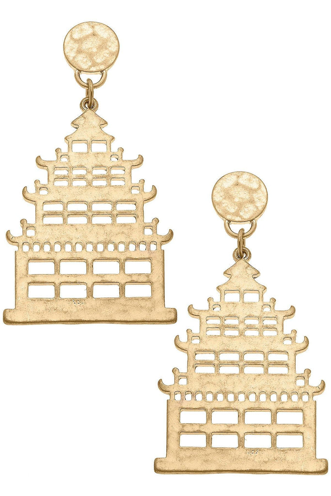 Cerise Pagoda Statement Earrings in Worn Gold - Canvas Style