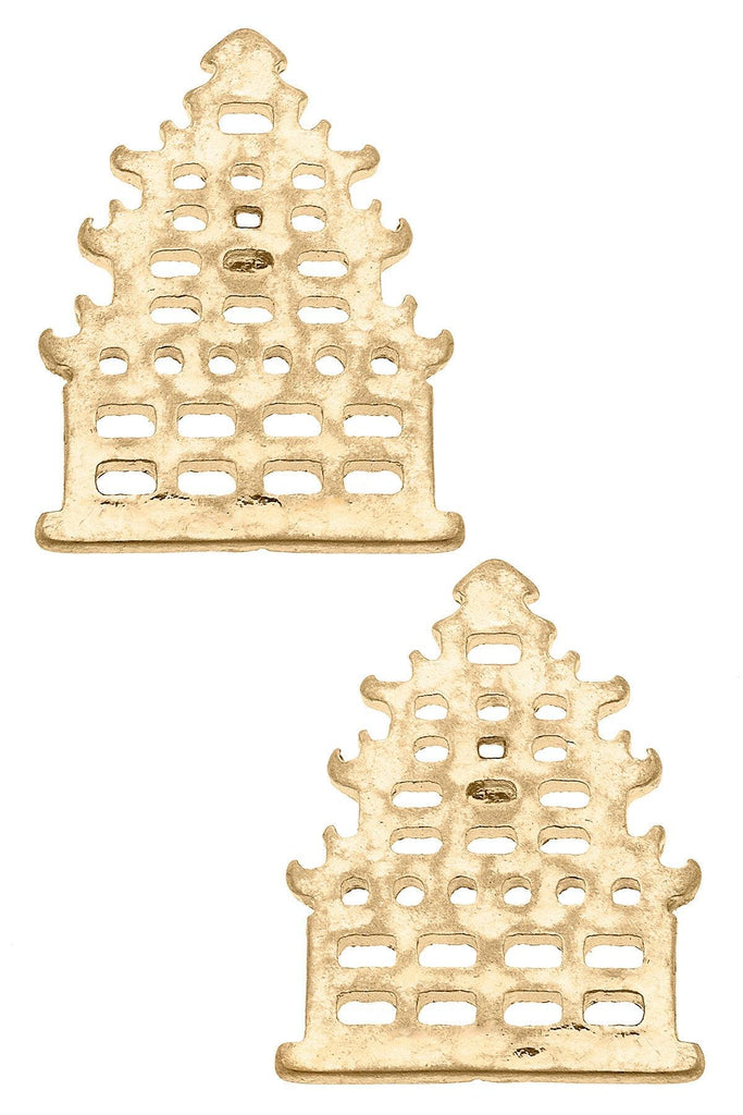 Cerise Pagoda Stud Earrings in Worn Gold - Canvas Style