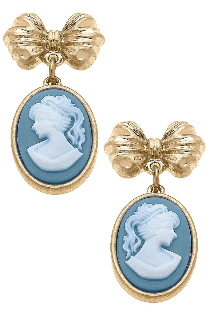Charley Cameo & Bow Drop Earrings in Wedgwood Blue - Canvas Style
