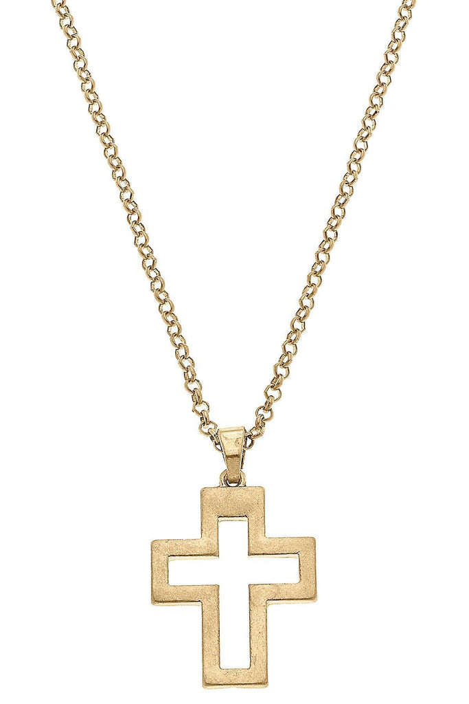 Charlotte Delicate Cross Pendant Necklace in Worn Gold - Canvas Style