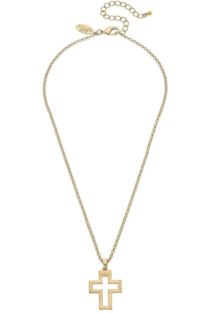 Charlotte Delicate Cross Pendant Necklace in Worn Gold - Canvas Style