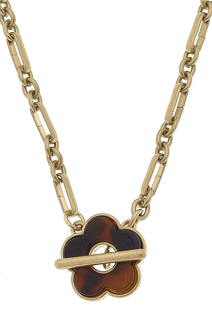 Charlotte Front Toggle Necklace in Worn Gold & Tortoise - Canvas Style