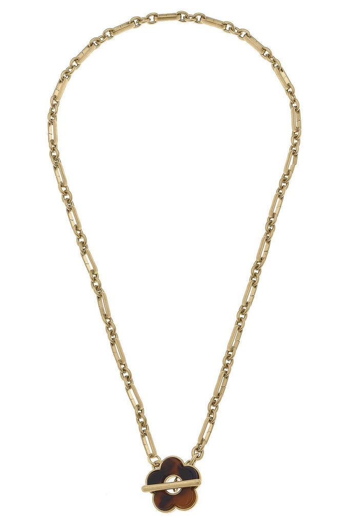 Charlotte Front Toggle Necklace in Worn Gold & Tortoise - Canvas Style