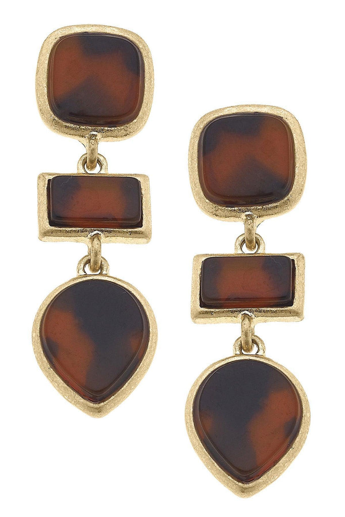 Charlotte Tortoise Linked Earrings in Worn Gold - Canvas Style