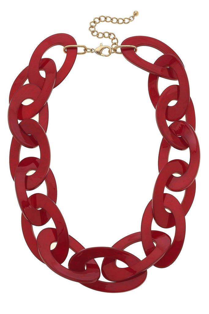 Cheryl Statement Resin Linked Chain Necklace in Burgundy - Canvas Style