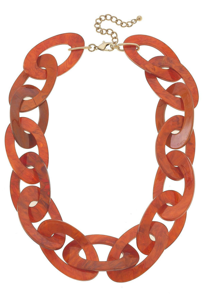 Cheryl Statement Resin Linked Chain Necklace in Burnt Orange - Canvas Style