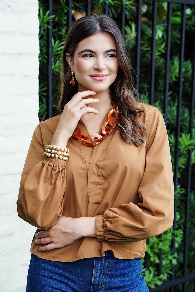 Cheryl Statement Resin Linked Chain Necklace in Burnt Orange - Canvas Style