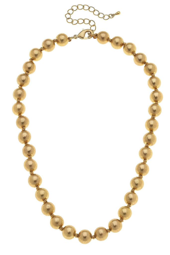 Chloe 10MM Hand-Knotted Ball Bead Necklace in Worn Gold - Canvas Style