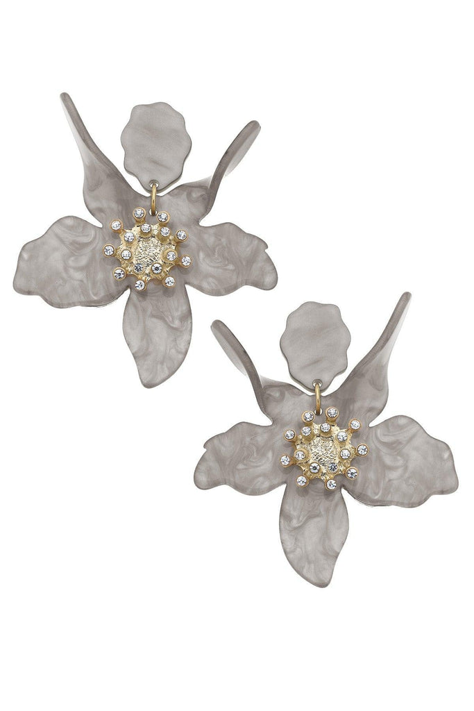 Chloe Resin Flower Statement Earrings in Grey - Canvas Style