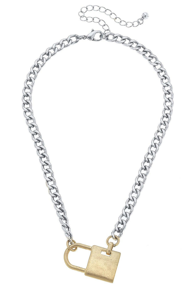 Chrissy Padlocked Curb Chain Necklace in Two Tone - Canvas Style