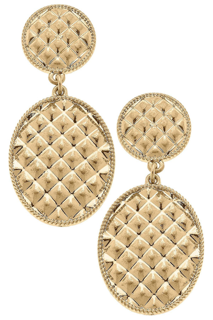 Christine Quilted Metal Oval Drop Earrings in Worn Gold - Canvas Style