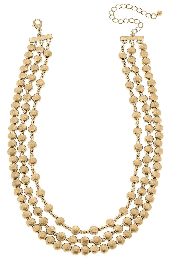 Clarissa Metal Beaded Layered Necklace in Worn Gold - Canvas Style