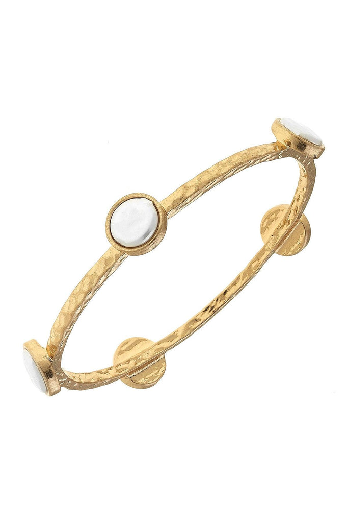 Claudia Coin Pearl Bangle in Worn Gold - Canvas Style