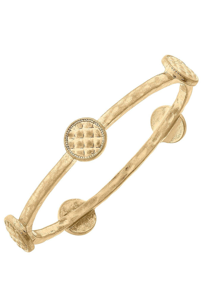 Claudia Quilted Metal Disc Bangle in Worn Gold - Canvas Style