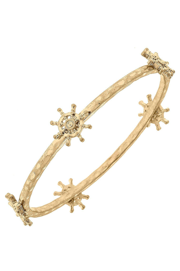 Claudia Ship's Wheel Bangle in Worn Gold - Canvas Style