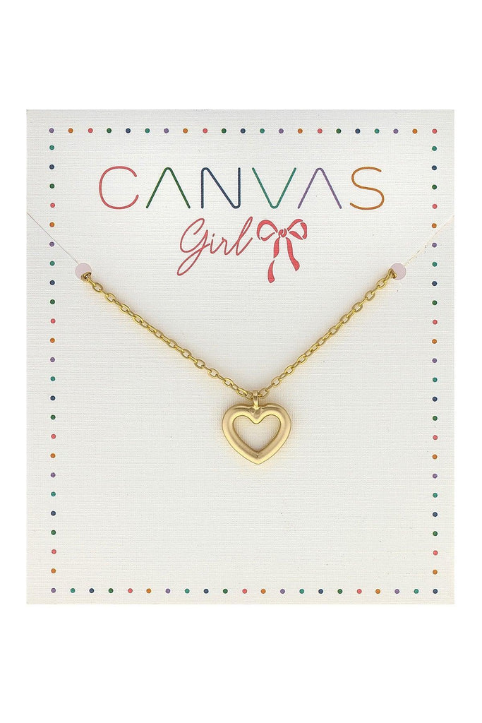 Clementine Open Heart Children's Necklace in Worn Gold - Canvas Style