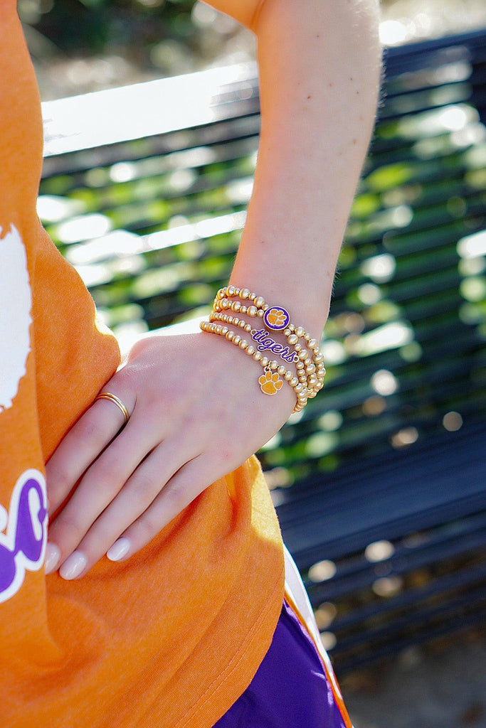 Clemson Tigers 2-Row Ball Bead Stretch Bracelet - Canvas Style