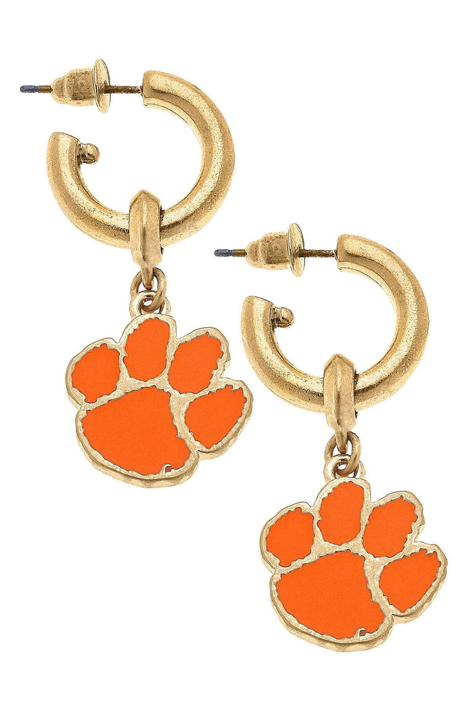 Clemson Tigers Enamel Drop Hoop Earrings - Canvas Style