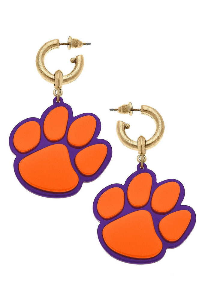 Clemson Tigers Resin Logo Drop Hoop Earrings - Canvas Style