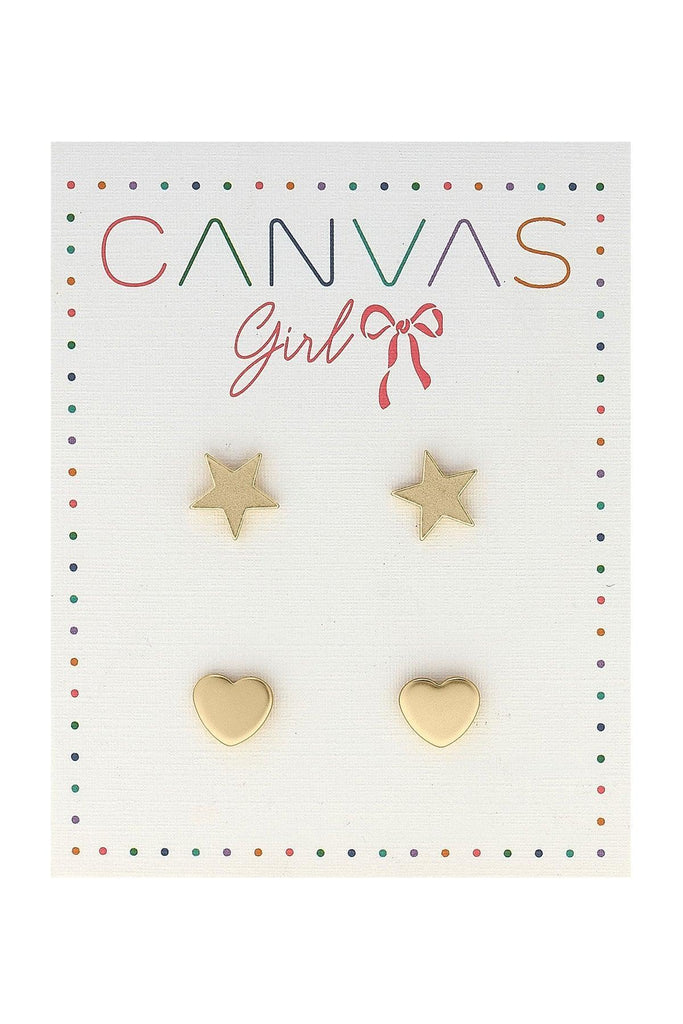 Cleo Star & Heart Children's Stud Earrings (Set of 2) - Canvas Style