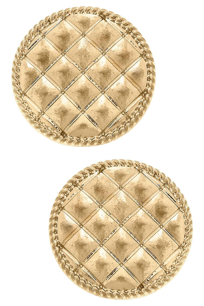 Connell Quilted Metal Disc Stud Earrings in Worn Gold - Canvas Style