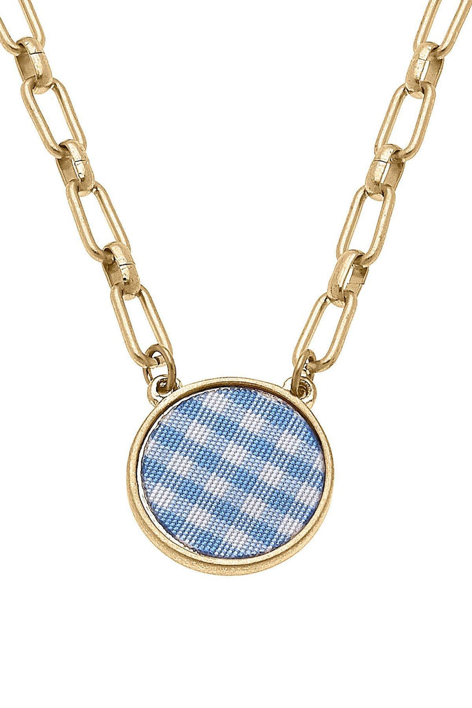 Corrie Gingham Pendant Necklace in Blue - Canvas Style