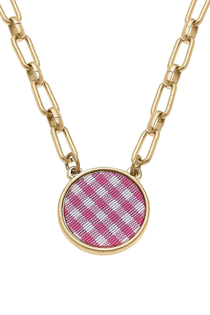 Corrie Gingham Pendant Necklace in Fuchsia - Canvas Style