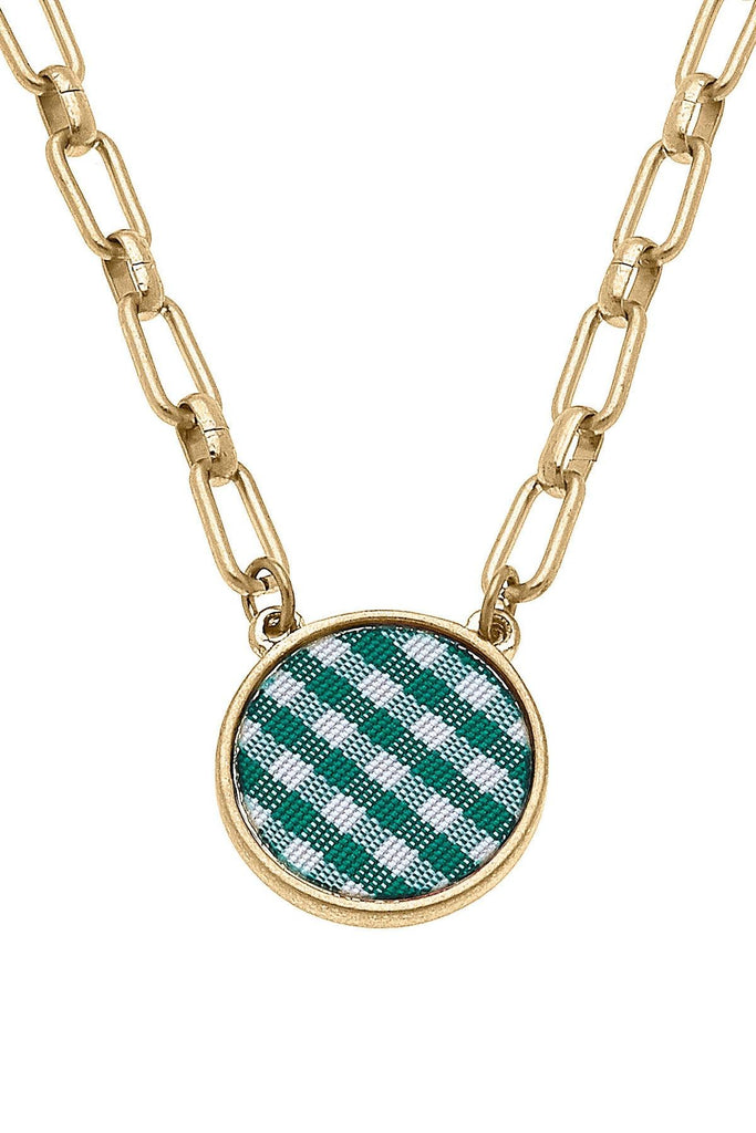Corrie Gingham Pendant Necklace in Green - Canvas Style