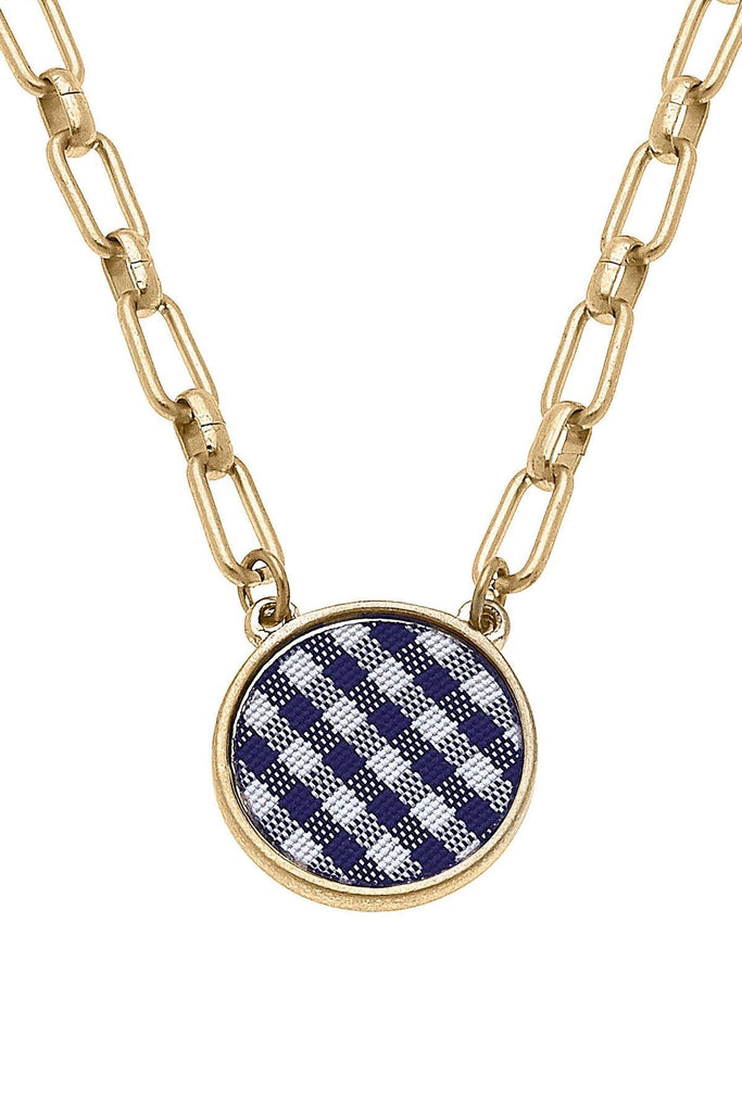 Corrie Gingham Pendant Necklace in Navy - Canvas Style
