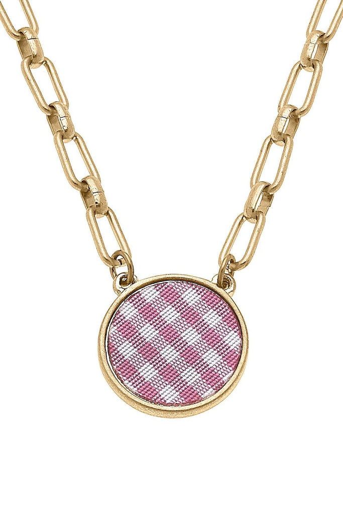 Corrie Gingham Pendant Necklace in Pink - Canvas Style