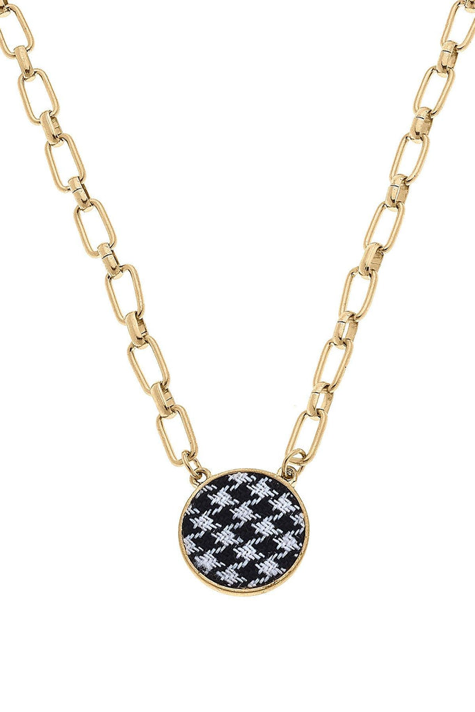 Corrie Houndstooth Pendant Necklace in Black & White - Canvas Style