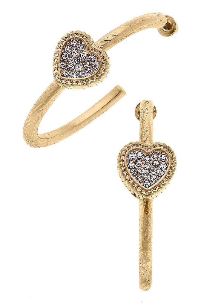 Corrine Pavé Heart Hoop Earrings in Worn Gold - Canvas Style