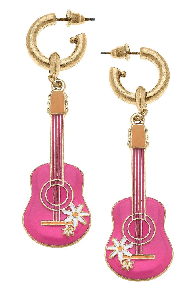 Cowgirl Guitar Drop Hoop Earrings - Canvas Style