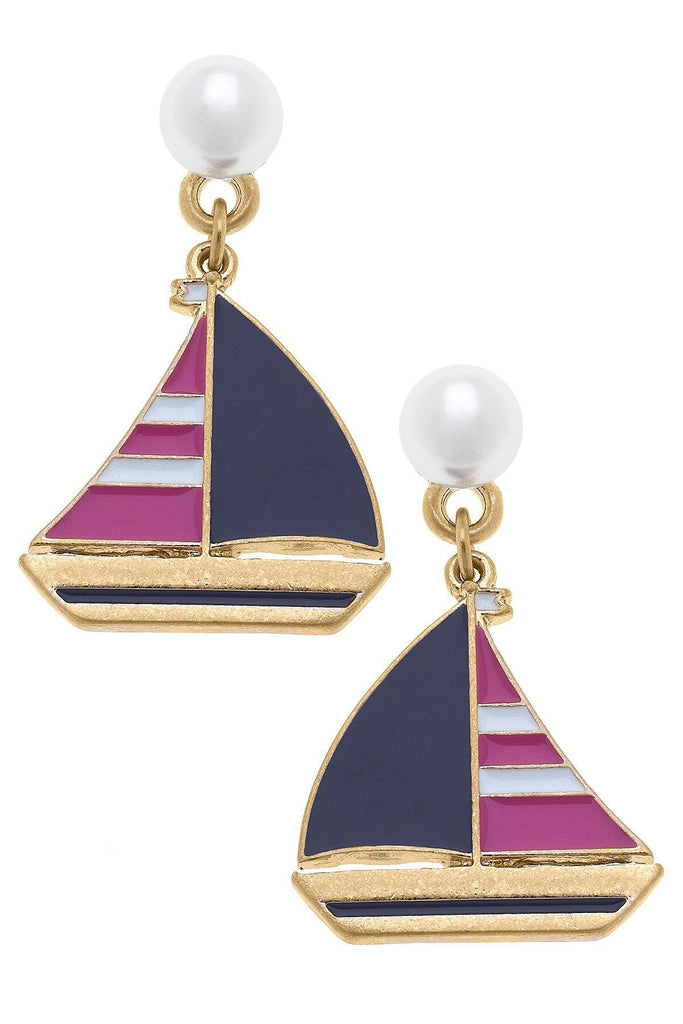 Crew Enamel Sailboat Earrings in Pink & Navy - Canvas Style