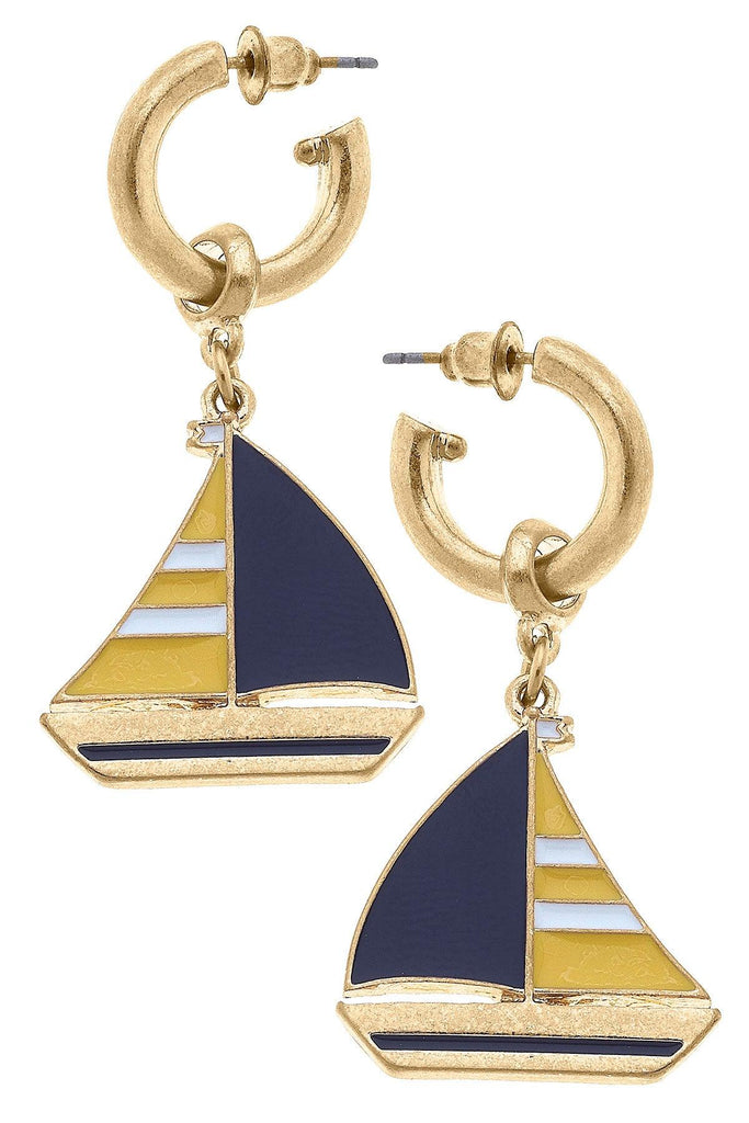 Crew Enamel Sailboat Earrings in Yellow & Navy - Canvas Style