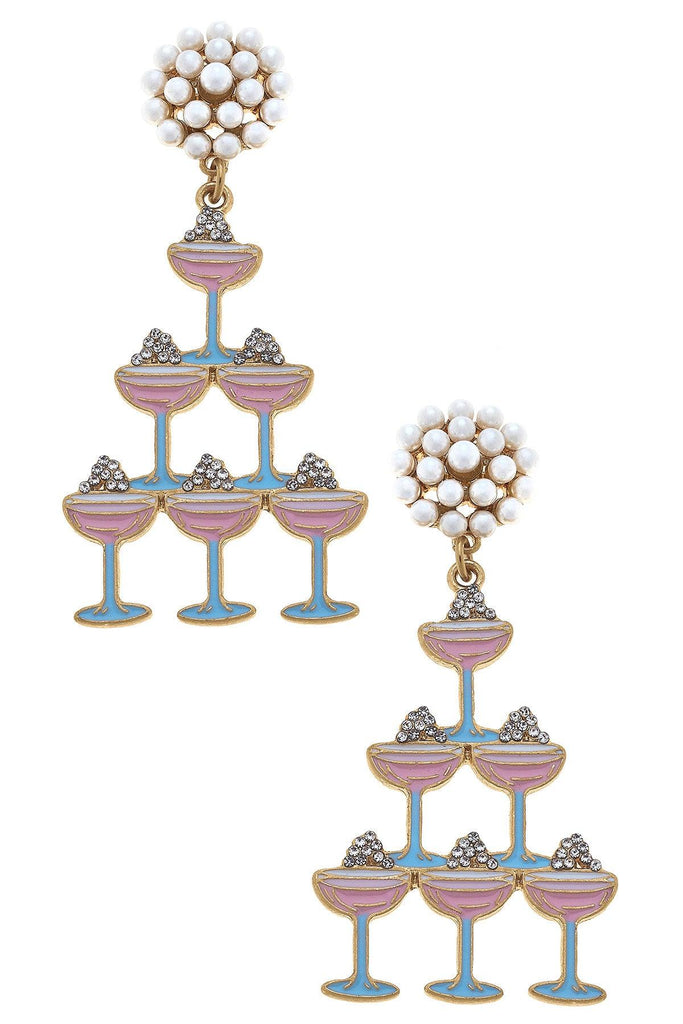 Crystal Enamel & Pavé Champagne Tower Earrings in Pink & Blue - Canvas Style