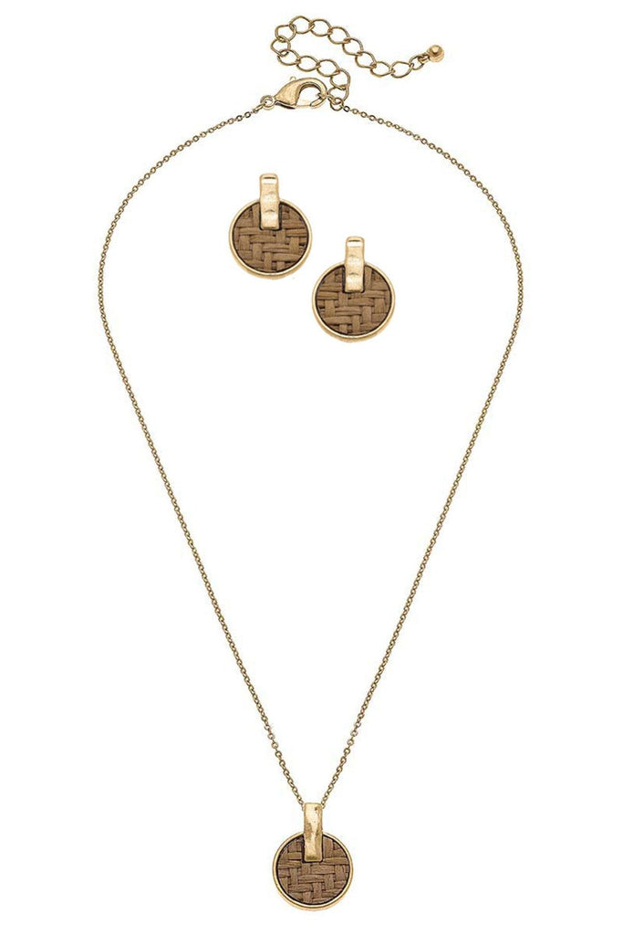 Danielle Wicker Disc Earring and Necklace Set in Dark Brown - Canvas Style