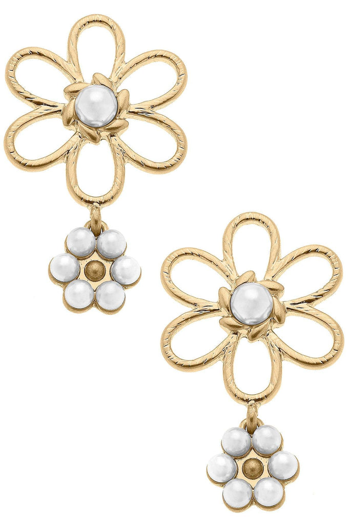 Dannie Pearl Flower Drop Earrings in Ivory & Worn Gold - Canvas Style