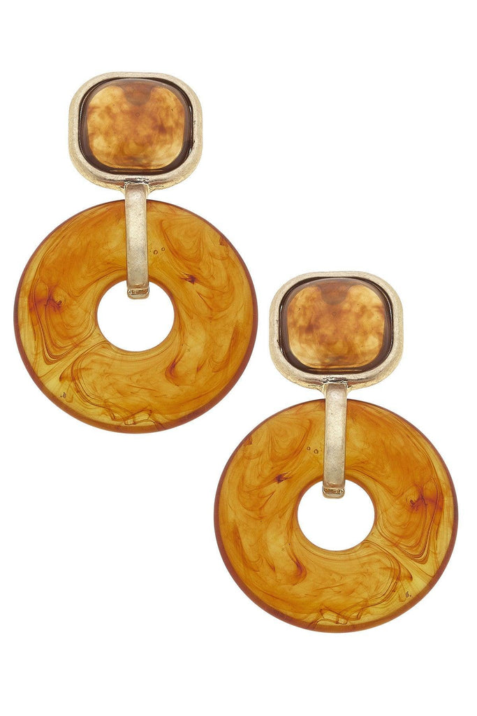 Daphne Resin O Ring Drop Earrings in Amber & Satin Gold - Canvas Style