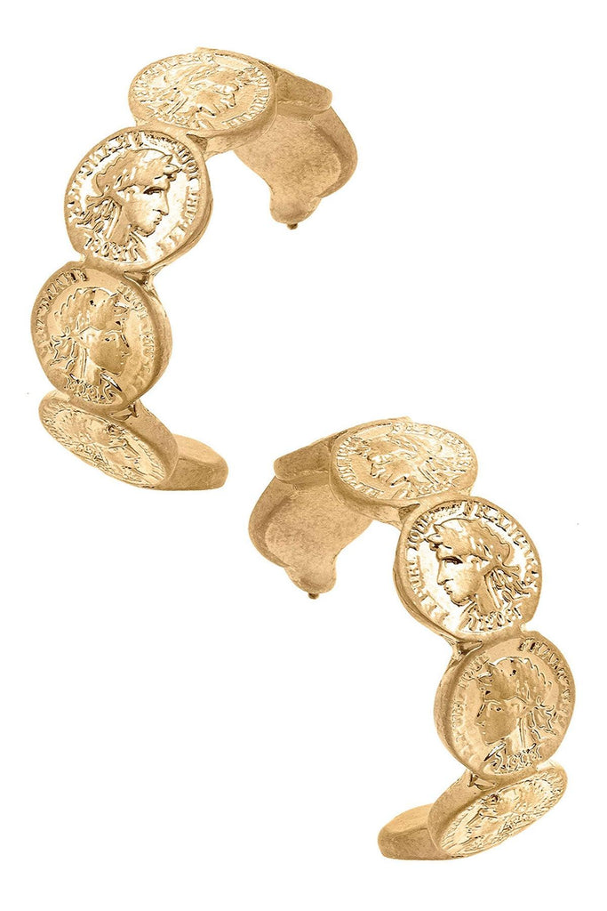 Darby Coin Hoop Earrings in Worn Gold - Canvas Style