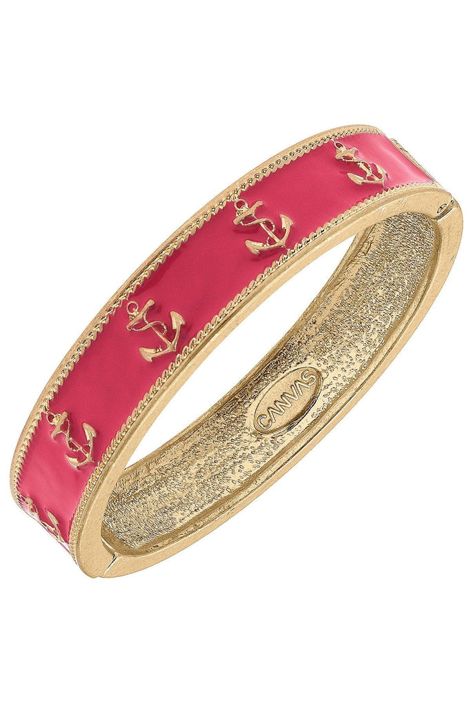 Darcy Enamel Nautical Anchor Hinge Bangle in Pink - Canvas Style