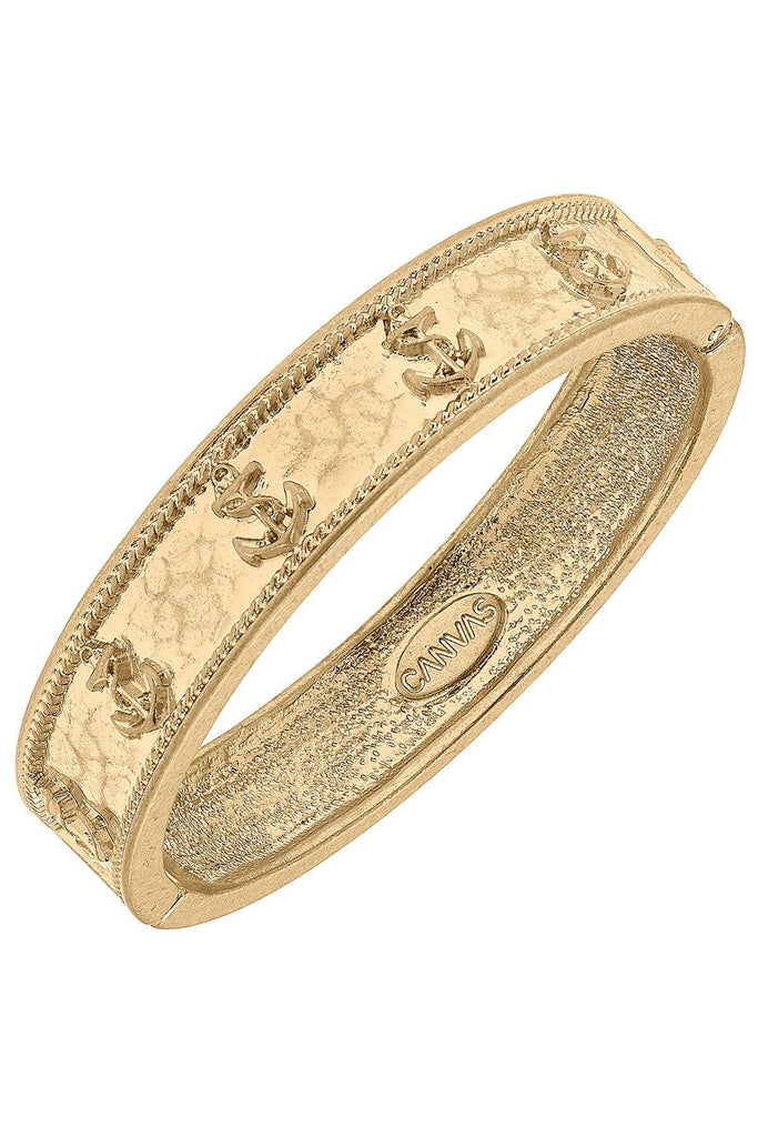 Darcy Nautical Anchor Hinge Bangle in Worn Gold - Canvas Style