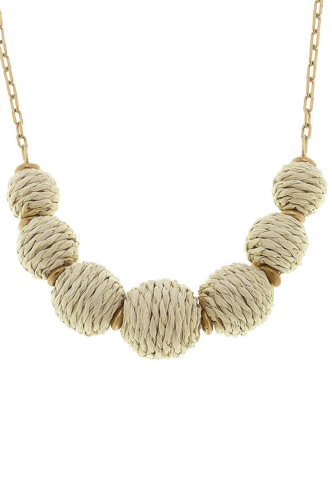 Demi Raffia Bead Statement Necklace in Natural - Canvas Style