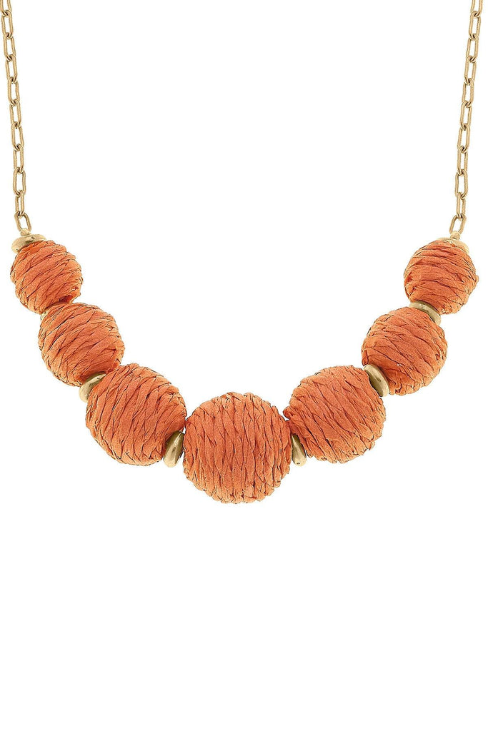Demi Raffia Bead Statement Necklace in Orange - Canvas Style