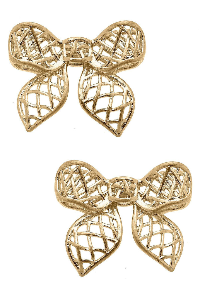 Diana Bow Stud Earrings in Worn Gold - Canvas Style