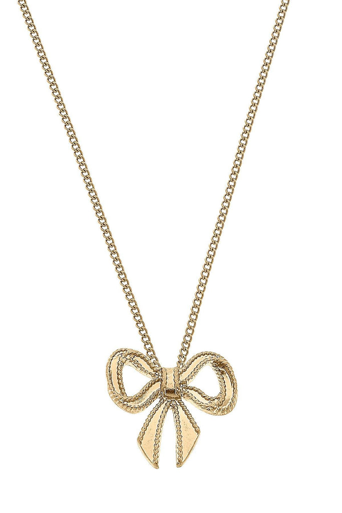 Dominique Bow Pendant Necklace in Worn Gold - Canvas Style