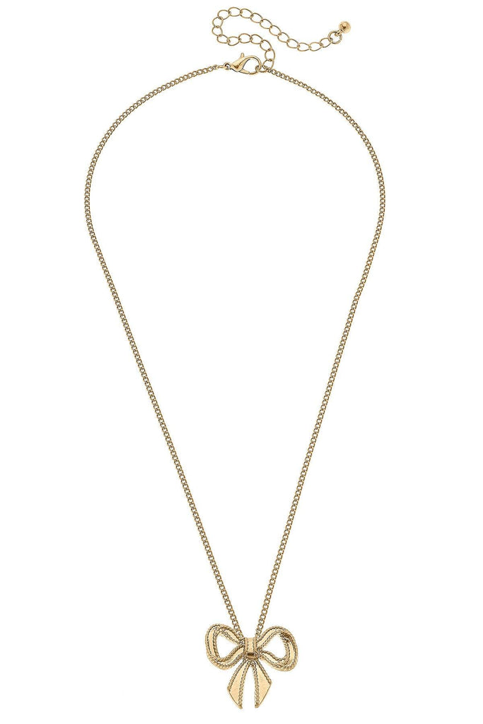 Dominique Bow Pendant Necklace in Worn Gold - Canvas Style