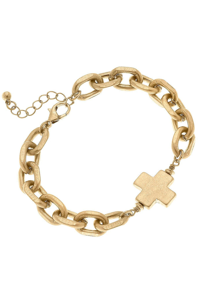 Edith Small Cross Chain Bracelet in Worn Gold - Canvas Style